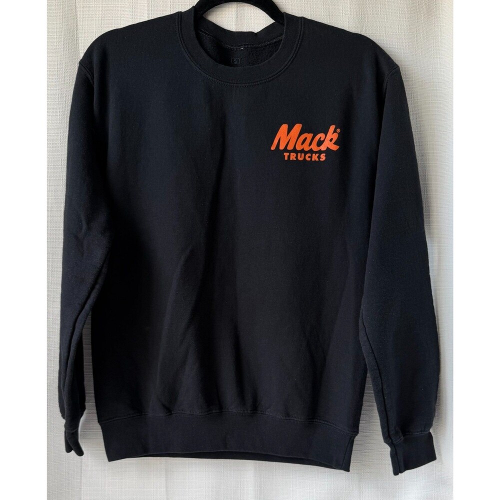 Mack Trucks Bulldog Sweatshirt Black Orange Graphic Crewneck Workwear Sz S
